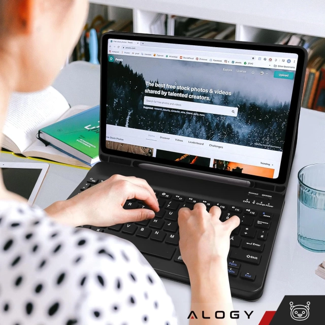 Etui z klawiaturą z miejscem na rysik do Samsung Galaxy Tab S9 FE 10.9" Alogy Keyboard Case Czarne + Szkło