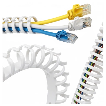 Pružinový organizér kabelů pod stůl - Flexibilní kryt pro správu kabelů 50x4 cm, samolepicí, pro organizaci kabelů - Alogy CableStrip™ bílý