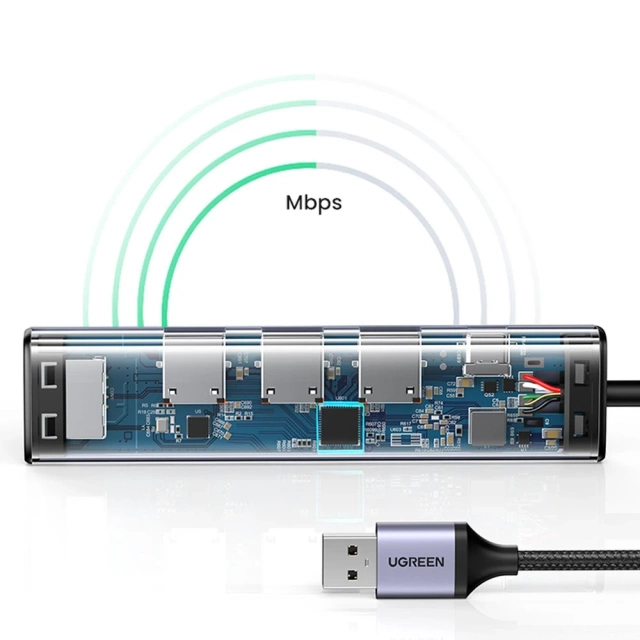 HUB UGREEN multifunkčný adaptér HUB USB 3.0 - 3 x USB / Ethernet RJ-45 / USB Typ C PD šedý (CM475)