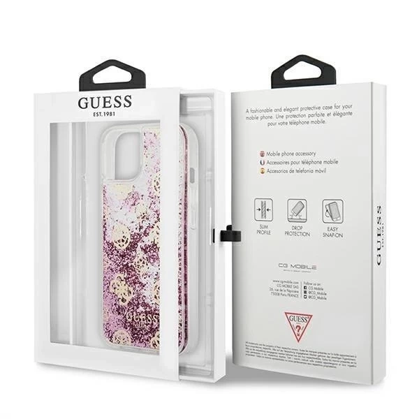 Guess GUHCP13SLGPEPI iPhone 13 mini 5,4" różowy/ružové pevné puzdro Peony Liquid Glitter