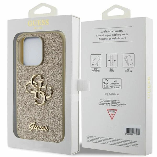 Etui Guess GUHCP15XHG4SGD na iPhone 15 Pro Max 6,7" zlatý/zlatý pevný obal Glitter Script Big 4G