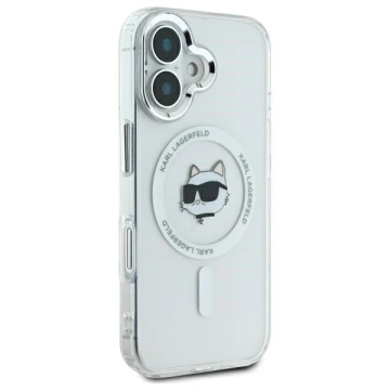 Karl Lagerfeld iPhone 16 Plus 6.7" Case White MagSafe Hardcase IML Metal Choupette Head