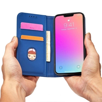 Magnet Card Case pro iPhone 13 Pro kryt peněženky stojánek na karty modrý