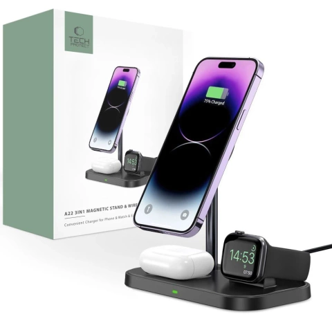 Bezdrôtová indukčná nabíjačka QI15W-A22 3V1 Magnetic MagSafe Wireless Charger čierna pre iPhone/AirPods/Watch White