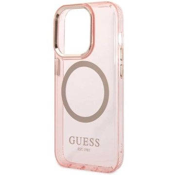 Ratet mal, Handyhülle für iPhone 14 Pro Max 6,7" rosa/rosa Hartschale Gold Outline Translucent MagSafe