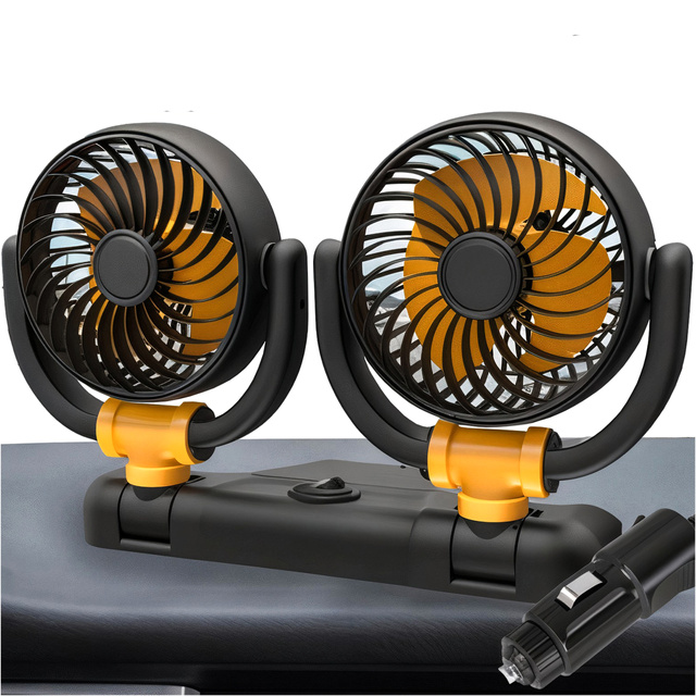Double fan car fan for cockpit adjustable silent for cigarette lighter for Alogy Car 12V Black