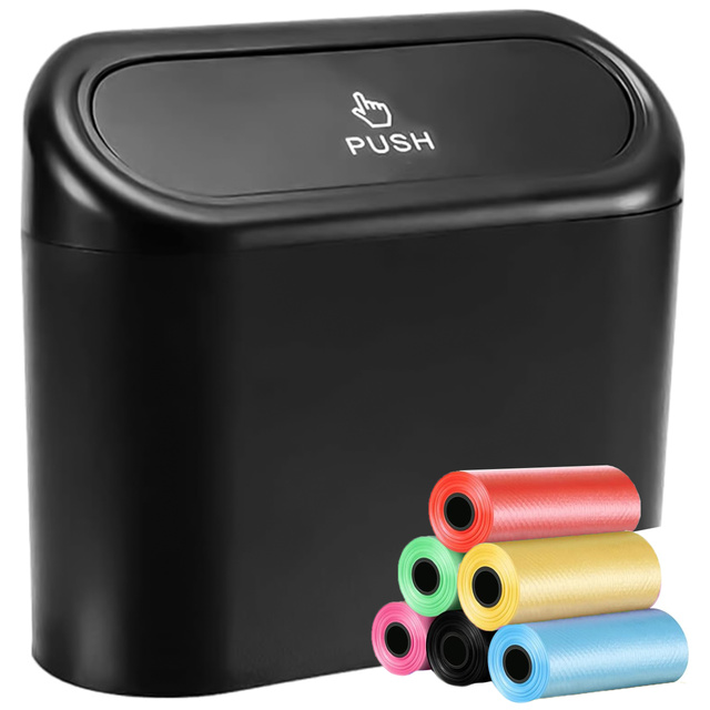 Auto-Abfallbehälter-Organizer, Mini-Mülleimer für Auto, Alogy, schwarze Müllbeutel, 90 Stück. Mischung aus 6 Rollen