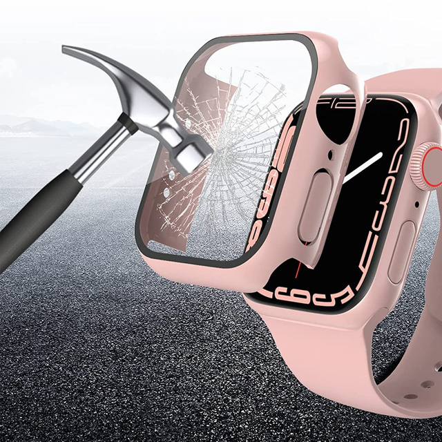 Alogy 2in1 Gehäuse Overlay Glas für Apple Watch 7 45mm Rosa