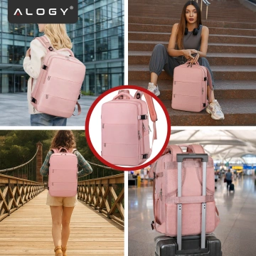 Women's Laptop Backpack Travel Suitcase Luggage for Plane Work School 45x30x20cm Alogy Pink