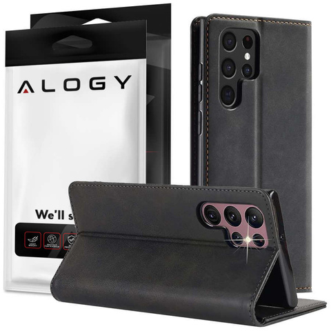 Etui z klapką portfel Alogy Forwenw skórzane do Samsung Galaxy S22 Ultra Czarne