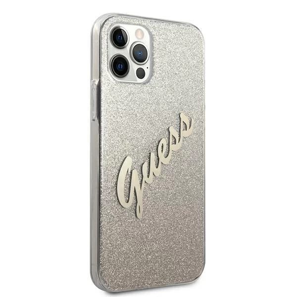 Guess GUHCP12MPCUGLSGO iPhone 12/12 Pro 6,1" zlatý/zlatý pevný obal Glitter Gradient Script