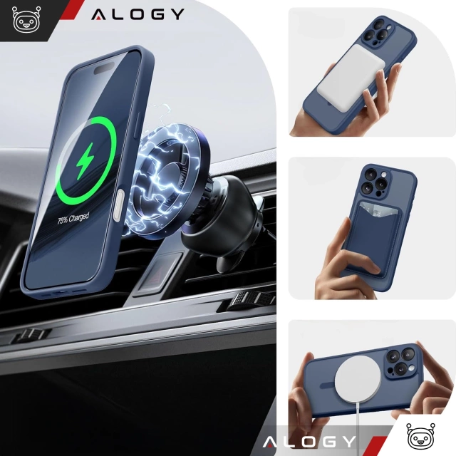 Набір гібридних скляних чохлів 3 в 1 для Apple iPhone 16 Pro, захисний чохол Hybrid MagSafe із захистом об'єктива, 2 чохли із загартованого скла Alogy, темно-синій