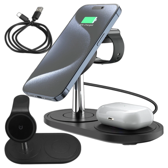 Індуктивний зарядний пристрій 3в1 для телефону годинник навушники Alogy Qi Charger для Apple iPhone Watch AirPods Black