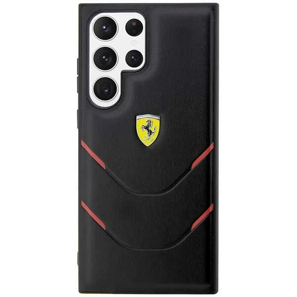 Etui Ferrari FEHCS23LPBAK do Samsung Galaxy S23 Ultra S918 čierne/čierne pevné puzdro Hot Stamp Lines