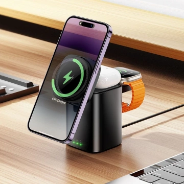 Індуктивний зарядний пристрій Hoco CQ20 3-в-1 15 Вт для смартфонів та Apple Watch, навушники, чорний