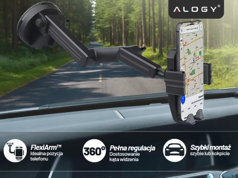 Držiak telefónu do auta 7,2" pre nákladné auto, autobus, nákladné auto, bager, auto, dĺžka 43 cm, na okno kokpitu, Alogy, čierny