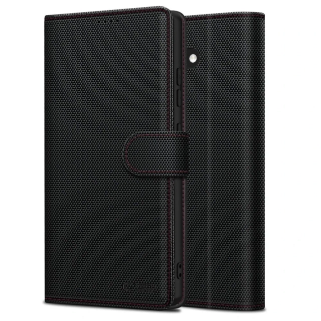 Pouzdro Tech-Protect Wallet RS pro iPhone 16e, černé s červeným lemováním