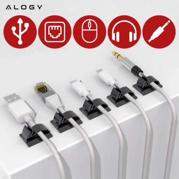 Samolepicí příchytky x100 stolní organizér kabelů organizér kabelů šňůry pro stolní stůl 3M Alogy páska [100ks]