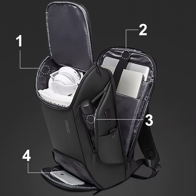 Bange vodeodolný batoh taška na notebook 15,6" mestský cestovateľ 47x30x15 cm do práce školské lietadlo pánsky dámsky s USB portom Čierny