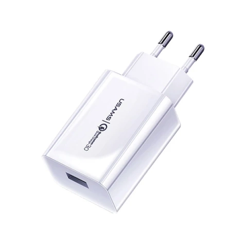 USAMS Wall charger 1xUSB T22 18W 3A QC3.0 (only head) Fast Charging white/white CC83TC01 (US-CC083)