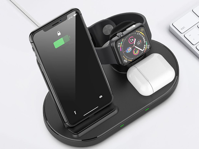 Bezdrátová indukční nabíječka Qi 3v1 W55 pro iPhone / AirPods / Watch Black