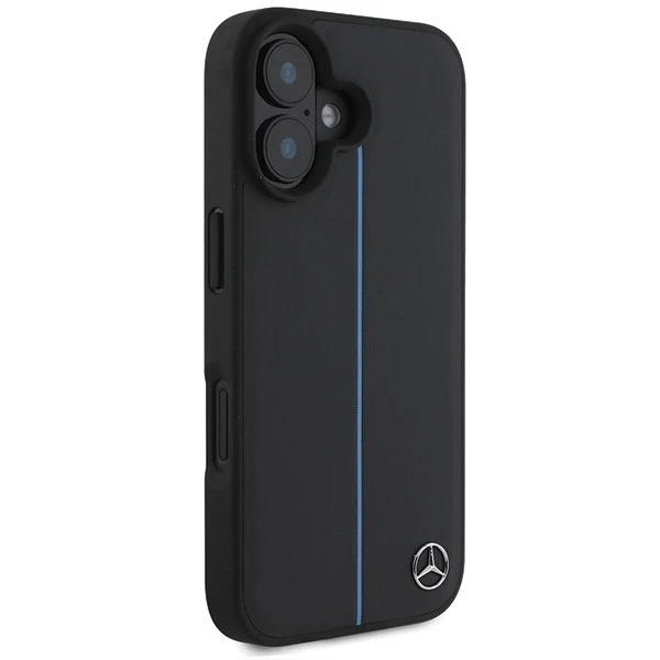 Pouzdro Mercedes iPhone 16 6,1" černé pevné pouzdro MB Blue Line Leather MagSafe