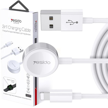 USB nabíjací kábel 2v1 magnetická indukčná nabíjačka pre Apple Watch Kábel pre iPhone Lightning Yesido CA70 2.4A 1.2m biely