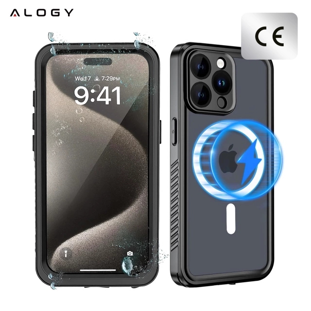 Case for Apple iPhone 15 Pro Armored 360 case for Mag Safe waterproof Armor IP68 Alogy black