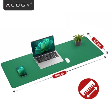 Desk pad 80×40 cm – anti-slip protective mat made of elegant PU eco-leather, for mouse and keyboard, stylish and durable – Alogy WorkMat™ Green