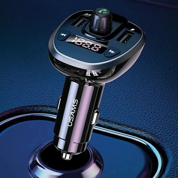 Sada handsfree do auta USAMS C21 s FM vysílačem, Bluetooth 5.0, MP3, 2xUSB 3.4A CC115GC01 (US-CC115) černá/černá