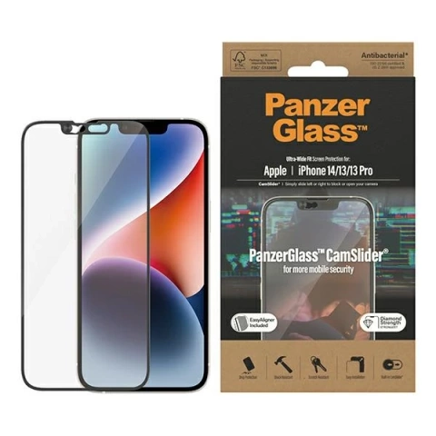 Szkło PanzerGlass Ultra-Wide Fit pro iPhone 14 / 13 / 13 Pro 6,1" Ochrana obrazovky CamSlider Antibakteriální Easy Aligner Včetně 2795