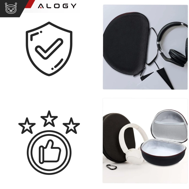 Schutzhülle für JBL Tune 600/510/500/460/450 Kopfhörer, Alogy Hartschalenetui mit Reißverschluss, Schwarz