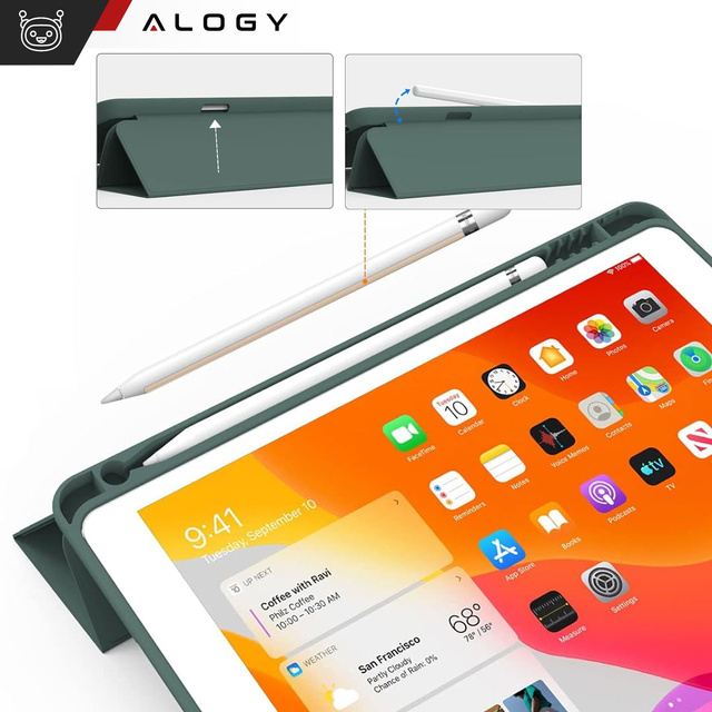 Чохол для Apple iPad 10.2 9 Gen 8/7 2021/2020/2019 Smart Pencil Case Alogy TPU Tablet Cover Green Glass