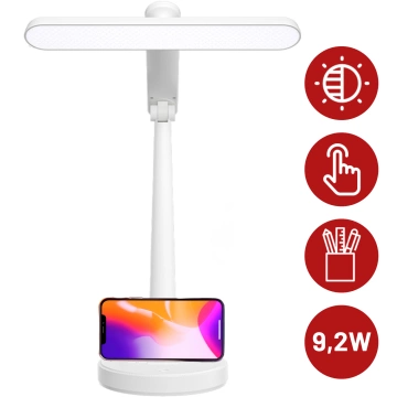 LED Desk Lamp Night USB Desk Lamp Touch Adjustable Organizer and Phone Stands White
