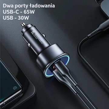 USAMS Nabíječka do auta 1xUSB 1xUSB-C C26 95W (pouze hlava) Fast Charge černá/černá CC146TC01 (US-CC146)