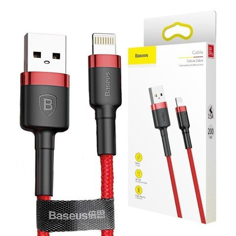 Kabel 2m Baseus Keviar USB Lightning k iPhone iPad iPod 1.5A Czerwony