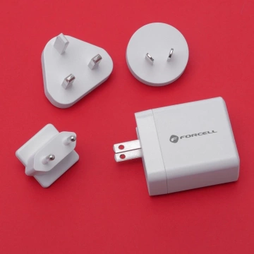 3in1 FORCELL F-ENERGY Type C USB A PD QC4.0 3A 45W Wall Charger with Interchangeable Plugs White