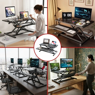 Stehschreibtisch mit pneumatischer Höhenverstellung 60 × 80 cm – Höhenverstellung 11–51 cm, zweistufig, klappbar, ideal fürs Homeoffice – Alogy LiftDesk™ Schwarz
