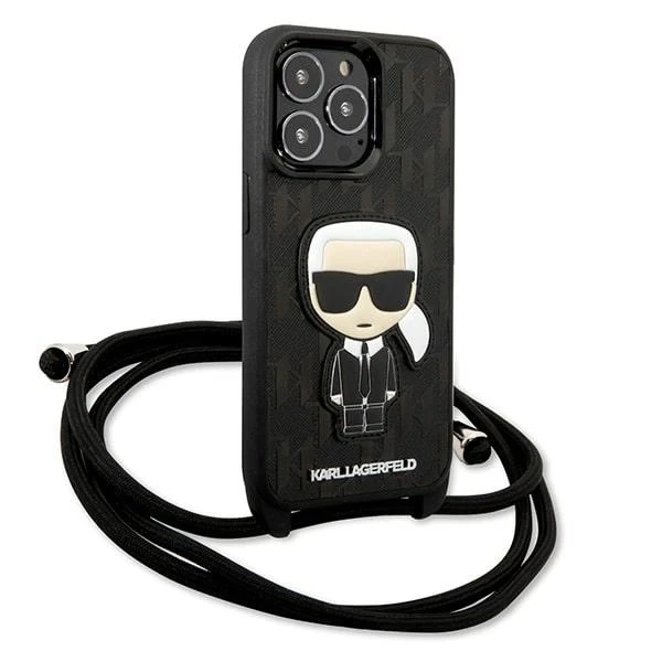 Etui Karl Lagerfeld KLHCP13LCMNIPK na iPhone 13 Pro / 13 6,1" pevné puzdro Kožená záplata a kábel s monogramom Iconik