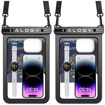 2x wasserdichte IPX8-wasserdichte Hülle für 6,7-Zoll-Telefon Doppelhülle Alogy Waterproof Schwarz