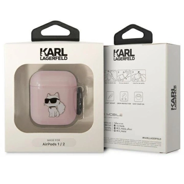 Schutzhülle für Kopfhörer Karl Lagerfeld für Airpods 1/2 Cover Pink/Pink Ikonik Choupette