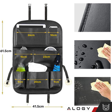 Organizer do samochodu auta podróżny stolik ochraniacz na fotel samochodowy tył oparcie siedzenie Alogy Czarny + 2x uchwyt na zagłówek