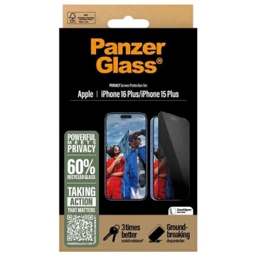 Загартоване скло для iPhone 16 Plus PanzerGlass Privacy Screen Protector Ultra-Wide Fit