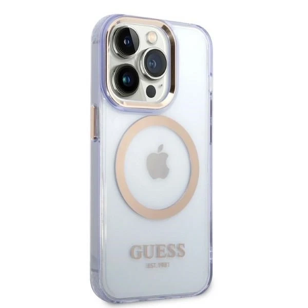 Etui Guess GUHMP14LHTCMU для iPhone 14 Pro 6.1" purpurowy/фіолетовий твердий чохол Gold Outline Translucent MagSafe