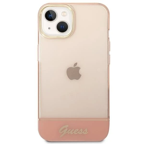 Pouzdro Guess GUHCP14MHGCOP pro Apple iPhone 14 Plus 6,7" růžové/růžové pevné pouzdro Průhledné