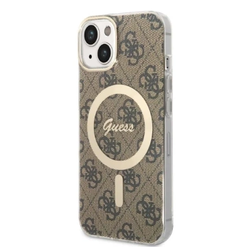 Zestaw Guess GUBPP14MH4EACSW Nabíjačka puzdra iPhone 14 Plus 6,7" brązowý/hnedý pevný obal 4G Print MagSafe