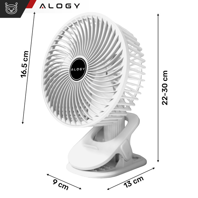 Stolní ventilátor stojící ventilátor malé oběhové čerpadlo s klipem bezdrátové ruční 500mAh USB-C Alogy White