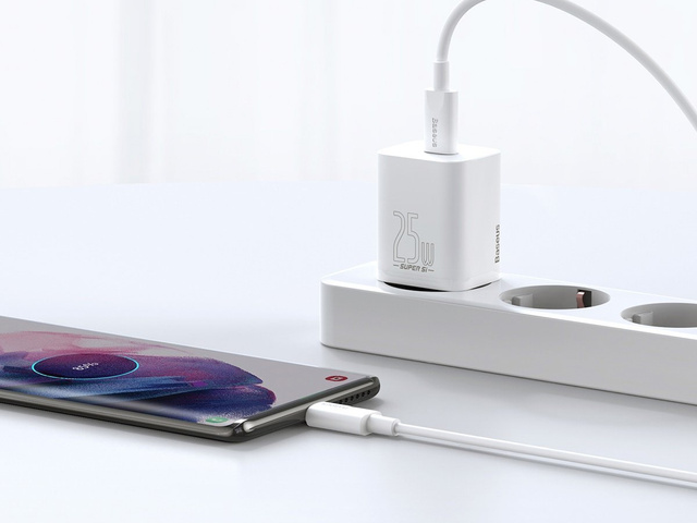 Baseus USB-C PD wall charger 25W cable for USB-C White
