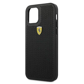 Puzdro na telefón Ferrari iPhone 12/12 Pro 6,1" čierne/čierne pevné puzdro On Track Perforated