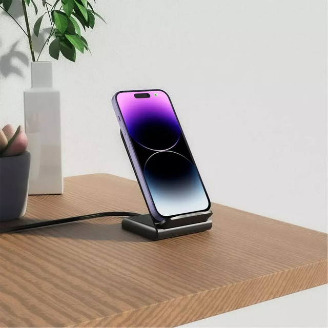 Indukční nabíječka Qi Wireless Charger 15W stojan na telefon černý